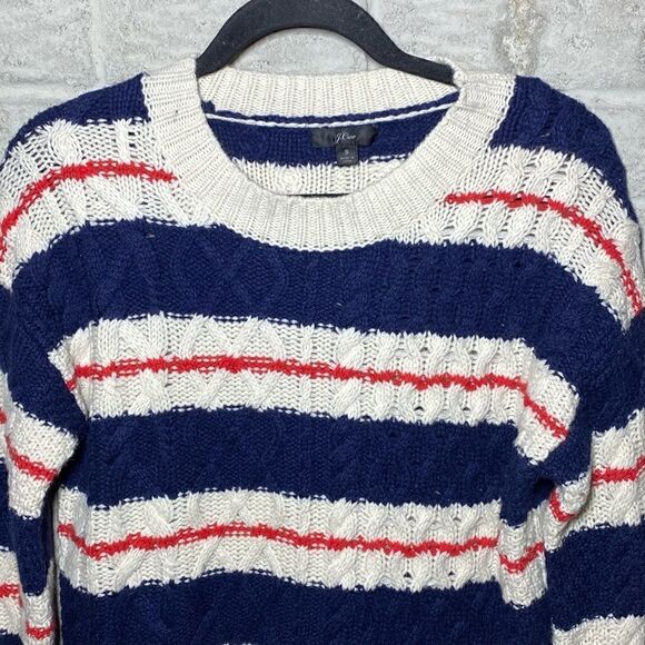 NWT MSRP $120 J. Crew Stripe Cable Knit Sweater Women's Size Small - Picture 6 of 9